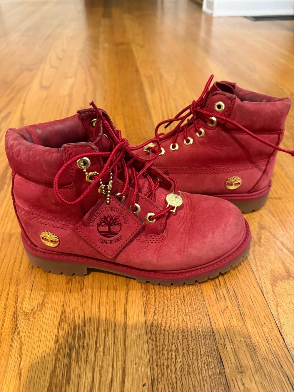 Timberland Kids Red Lace-Up Waterproof Boots